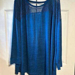 Livi Women's Blue Lace Detail Long Sleeve Top Size 22/24 Casual Blouse